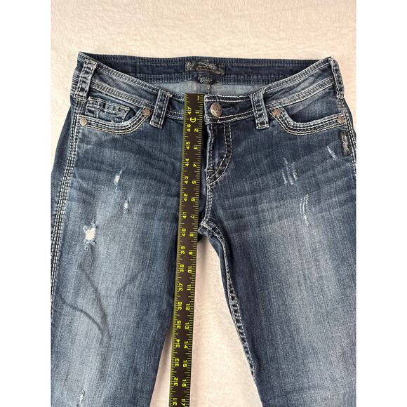 Silver Jeans Twisted Capri Women Size 29 Thick Stitch Dark Wash Stretch Denim - Picture 6 of 10